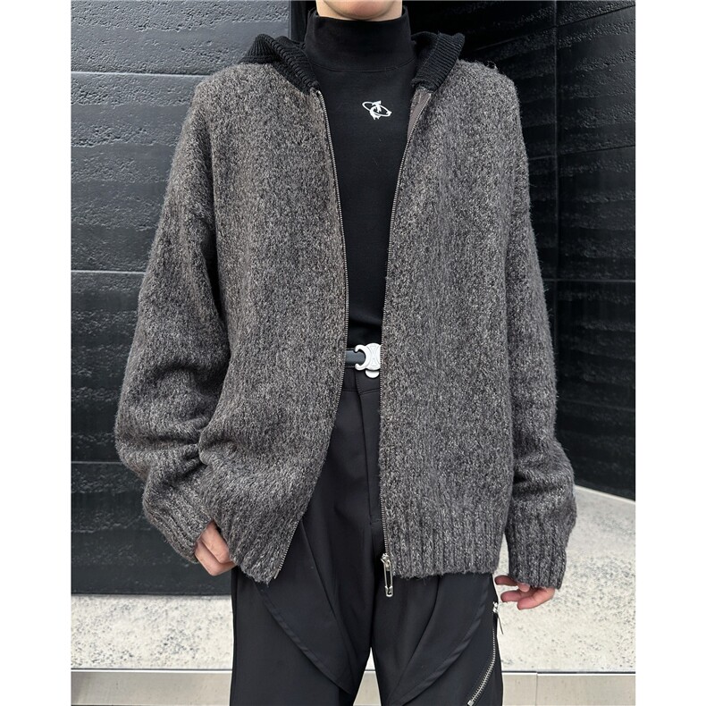 灰色连帽毛衣开衫男冬高级感穿搭潮牌cleanfit针织外套MZ704-P62，男装针织衫/毛衣，星座412-2