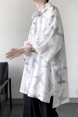 夏季潮流小飞机满印ins衬衫男新款冰丝情侣装A071-C35-P38，男装衬衫，电商A071