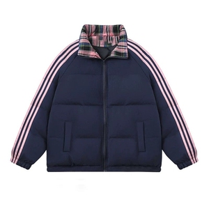 立领拼接条纹棉服男装冬新款加厚防寒保暖情侣棉衣外套TC8001 P68图片