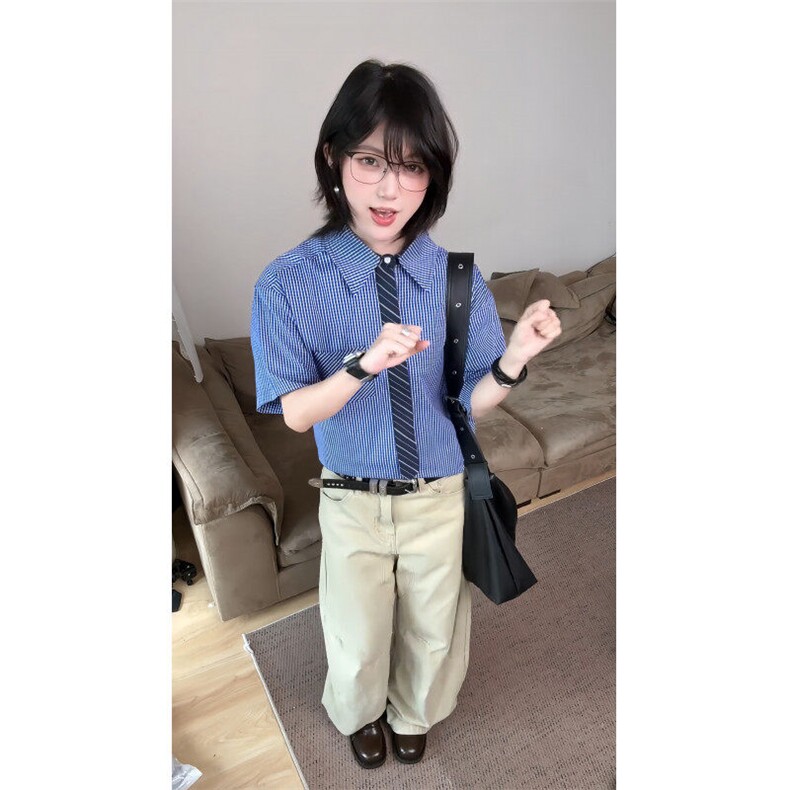 【有货】2270CC-特P36带领带格子短袖衬衫男女夏季,男装T恤,星座1007（原301D）