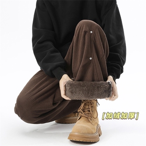 加绒加厚灯芯绒休闲裤褶皱美式工装直筒裤男 5D2129-TP4588图片