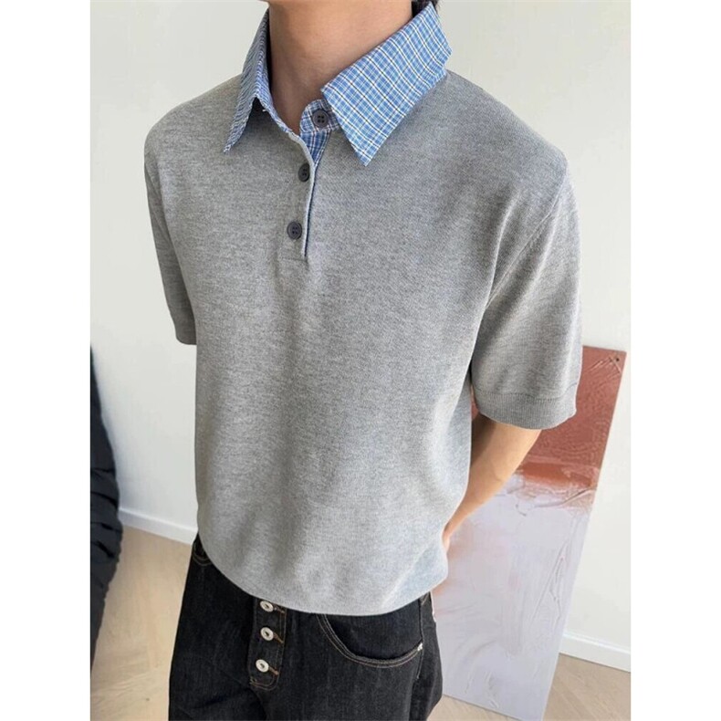 XZ-1005-1-TTH432-P68撞色拼接学院风Polo衫凉感针织短袖miu系,男装Polo衫,星座1005-1