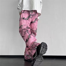 美式复古手绘彩色涂鸦直筒休闲裤男女宽松阔腿迷彩工装长裤，男装休闲裤，星座716-3