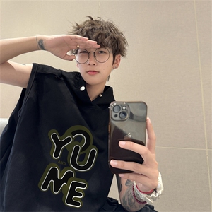 麂皮绒连帽背心坎肩男T恤美式港风JLB440-P30控48图片