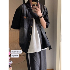 美式复古水洗牛仔短袖衬衫男夏季潮痞帅高级感半袖衬衣10244-P57，男装衬衫，星座1008