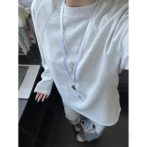 抖音得物品质26春装美式高街宽松曼巴棉螺纹拼接卫衣圆领长袖T恤,千鸟格休闲小西装搭配图片图片