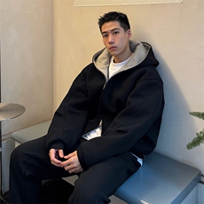 抖音得物高品质二开25秋冬美式重磅宽松结构双面连帽卫衣外套W68，男装卫衣，电商A486