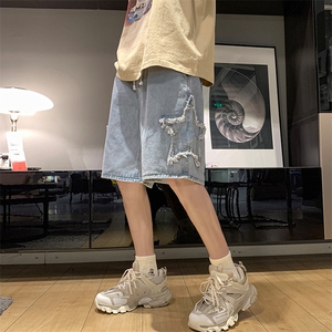 8XL-M特大码夏季美式高街五角星牛仔短裤港风宽松五分裤DK1513P40图片
