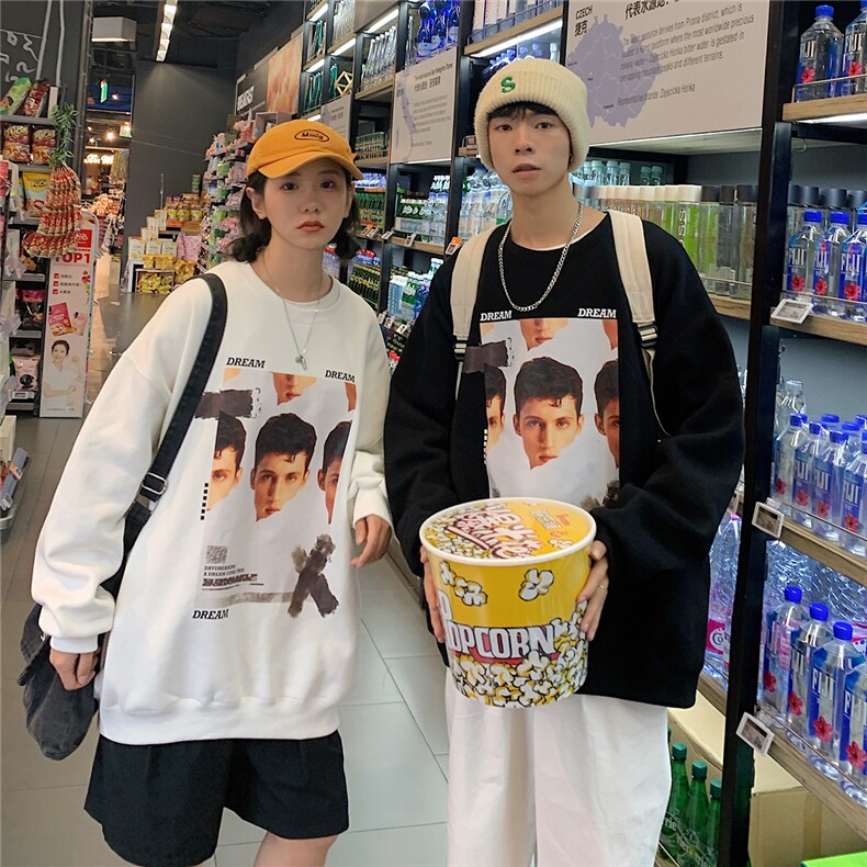 EY71春季新款港风男女潮设计印花圆领长袖卫衣情侣装班服P43,男装卫衣,电商C306-1