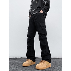 B221美式ins高街暗黑拼接弹力工装牛仔裤LK24163-P75控98，男装牛仔裤，电商B221