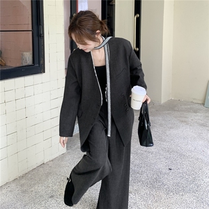 高级感显瘦西服外套通勤套装女2025春秋季新款休闲阔腿长裤两件套图片