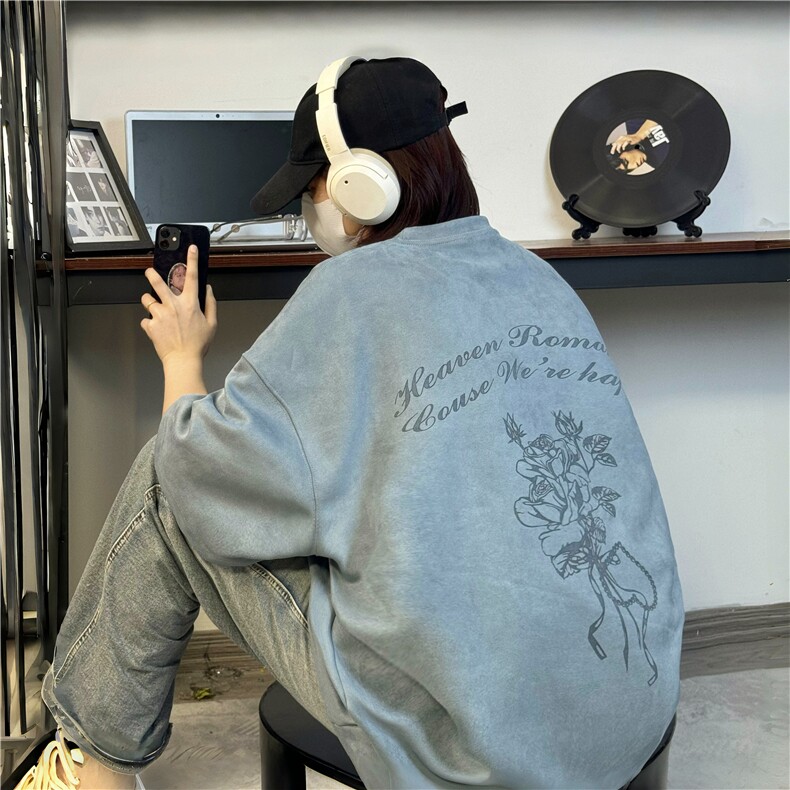 麂皮绒烧花美式复古街头潮牌t恤重磅中性XZ301B-JB4301-p28,男装T恤,星座301B