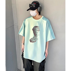 抖音得物品质二开240克宽松纯棉美式潮牌印花三条杠中性风短袖T恤，男装T恤，电商A486