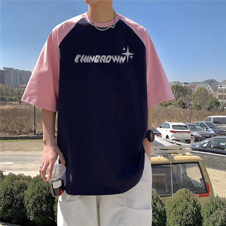 1港风插肩袖设计T恤男大码M-5XL美式潮短袖T恤男DT8794P35控49，男装T恤，星座226-2