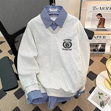 美式学院风假两件情侣卫衣男女春秋设计感长袖上衣外套WB446-P53，男装卫衣，星座412-2