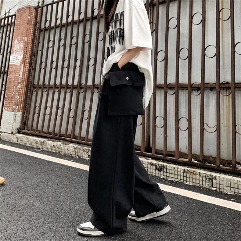 日系原宿风ins潮牌直筒宽松阔腿裤子街头复古港风工装休闲长裤,男装工装外套,星座1013