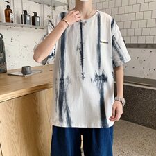 703-T208-P35夏季男士扎染条纹小雏菊印花情侣T恤，男装T恤，星座703