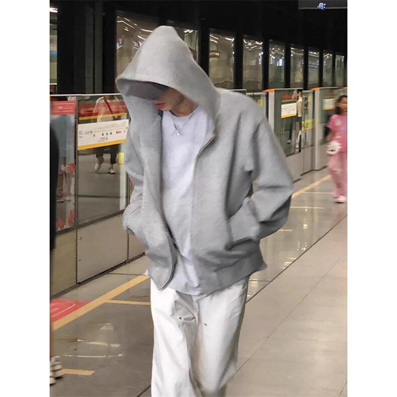 抖音得物品质二开26春装男女美式高街结构无帽绳开衫卫衣外套,女装短外套,电商A486-1