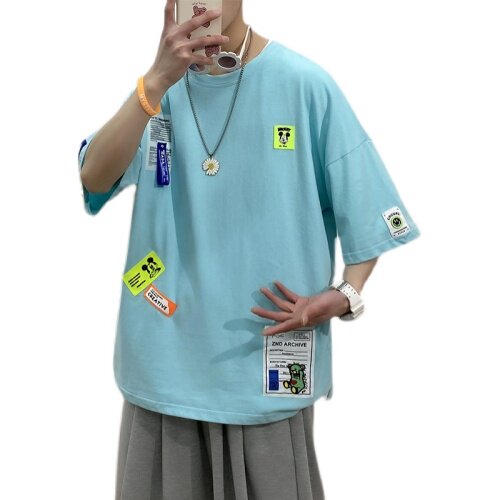 主推款夏季短袖t男潮流港风贴标重磅t恤衫A210-A8363-P35控58，男装T恤，星座210-3
