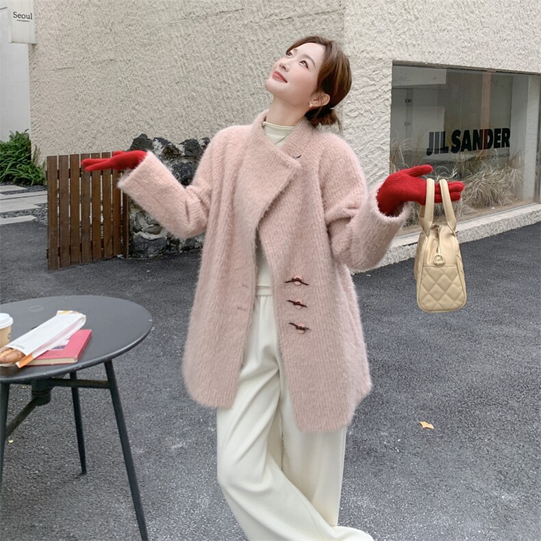 现货！2C056-7090-P225控338粉色针织料麂皮绒复合皮毛一体,女装派克服,2C056