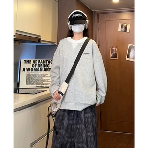抖音得物高品质印花 秋美式高街宽松结构假两件设计潮卫衣AW9201图片