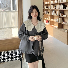 2025秋款现货蕾丝拼接娃娃领短外套2C090-1828-P145-K208，女装短外套，2C090