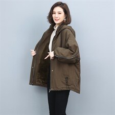 2025年冬季时尚潮流中长款休闲加绒加厚刺绣派克服，女装派克服，独衣靓