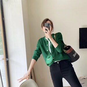 春秋新款针织开衫女宽松短款外套针织衫韩版百搭洋气图片