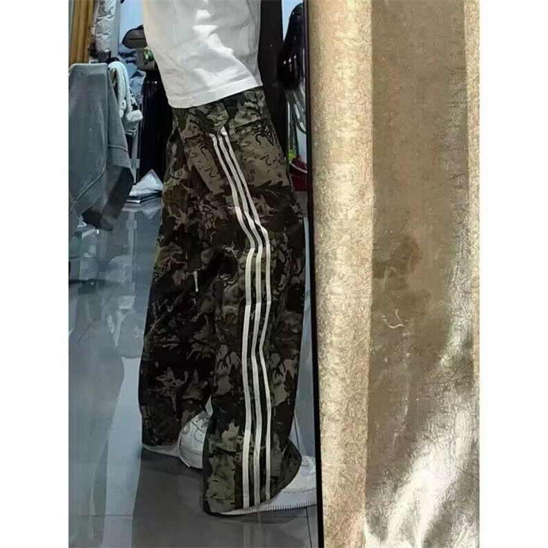 美式复古迷彩工装裤男女潮牌hiphop设计感直筒休闲裤WL8844-P45图片