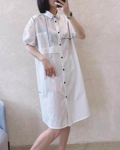 衬衫领明线连衣裙，女装衬衫，江南俏之羽