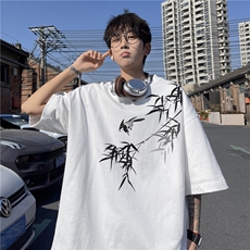 抖音品质直播得物风新中式竹叶印花短袖T恤dcm298-特批20控38，男装T恤，星座605(原A050)