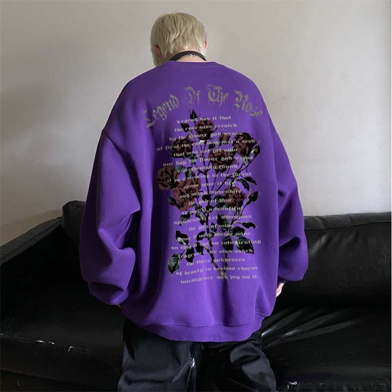 抖音品质美式高街玫瑰高街印花宽松休闲卫衣JK23443特批25-控48,男装卫衣,星座605(原A050)
