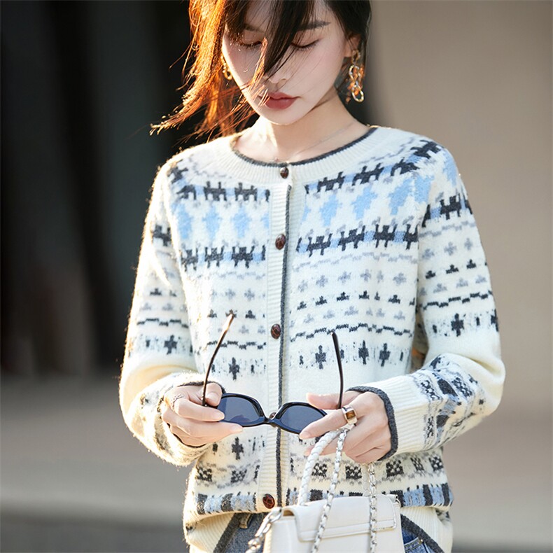 圆领开衫毛衣慵懒风日系复古针织宽松外套女25新款加厚小个子外搭,针织衫/毛衣,佳绒高端店