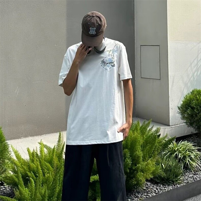 万针全刺绣解构设计260克重磅双纱纯棉高品质美式高街短袖T恤特35,男装T恤,电商A486