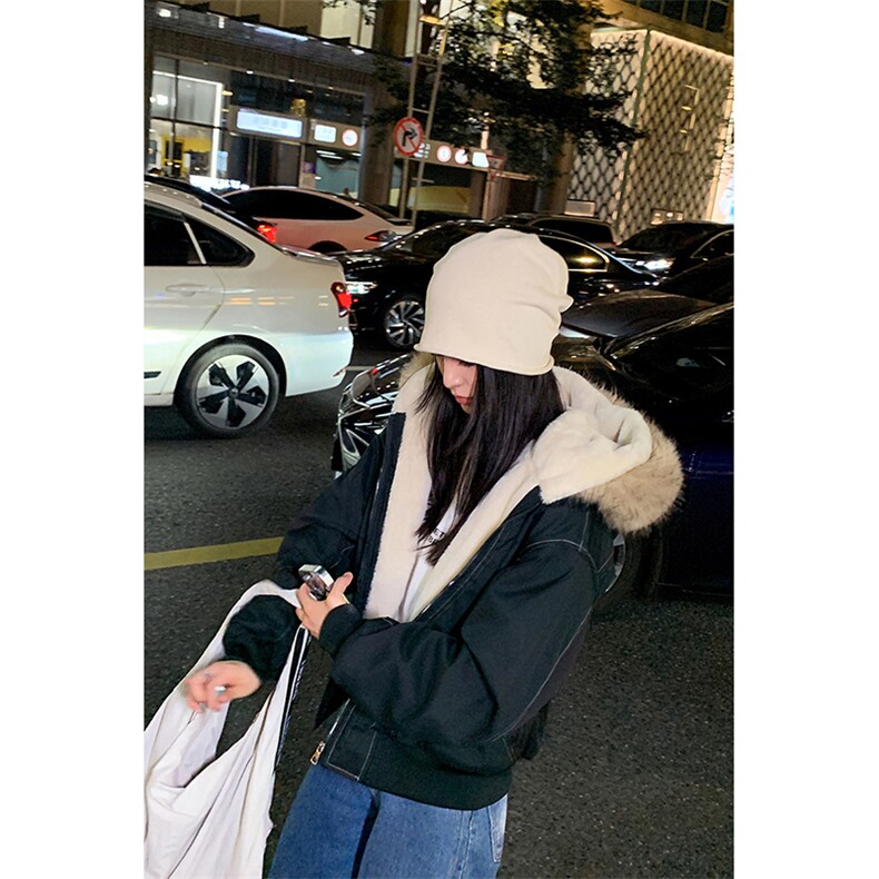 现货重磅boxy短款棉衣座山雕大毛毛领男女棉服水洗工装厚外套,男装棉衣,电商A486-1