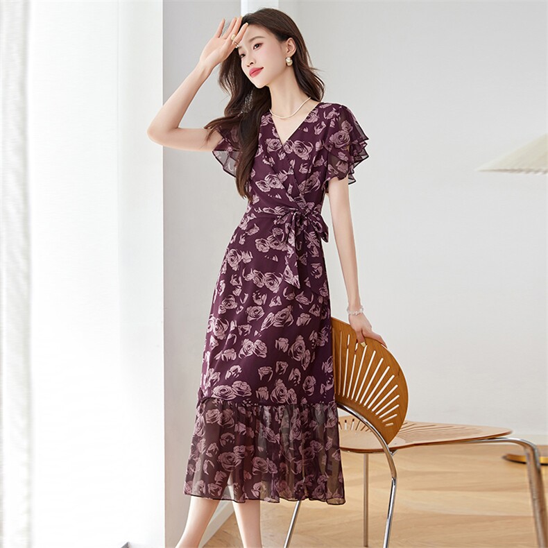 （现货）优雅气质印花连衣裙2025夏季新款碎花收腰显瘦A字裙，女装连衣裙，恋慕依尚