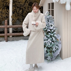 有货呢料羽绒服两件套套装真狐狸毛+90羽绒，2583-P405，控598，女装毛呢外套，2B218