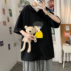 LD54200-P45连帽短袖t恤男大码胖子带帽五分袖中袖，男装T恤，电商A040