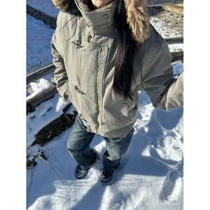 网图 美式解构拼接座山雕棉服男冬季做旧短款外套加绒加厚棉衣图片