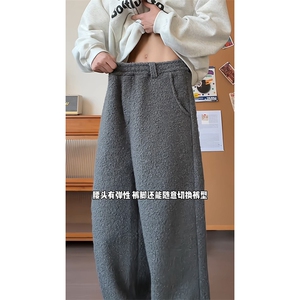 松弛垂感男女同款复古长裤圈圈尼秋冬款时髦休闲裤K881P60控98图片