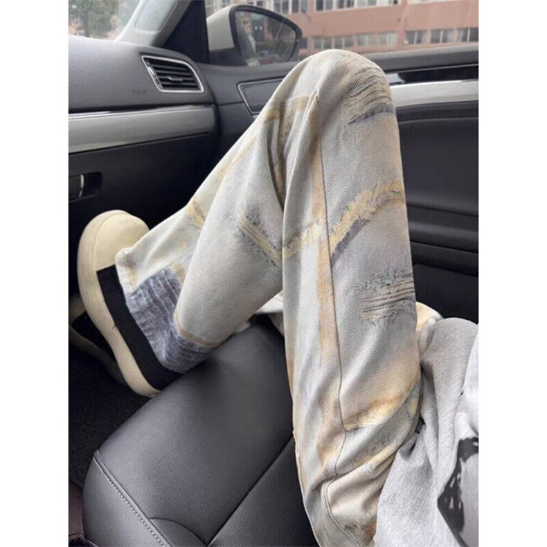 扎染印花牛仔裤潮流无品牌时尚慵懒气质流行日系文艺原宿NA414,男装牛仔裤,星座1116A（原606A-3）