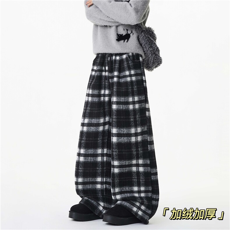 冬季新款美式复古格子设计慵懒加绒休闲裤B315-K25914JR-p65控88,男装卫衣,电商B315