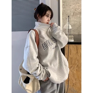 秋冬新款情侣休闲通勤简约半拉链翻领宽松长袖卫衣男女 WC306图片