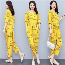 HXY802夏季妈妈套装2022新款印花透气短袖洋气休闲时尚减龄两件套，商品下架区，华秀衣