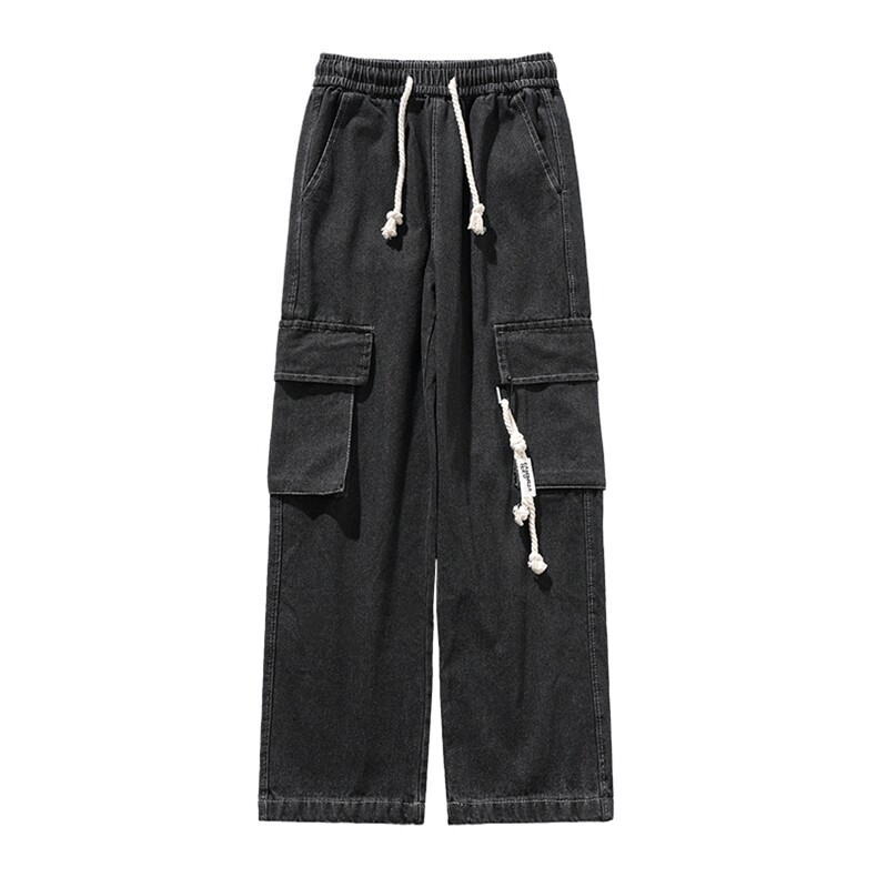 港风秋款男牛仔裤直筒工装裤大口袋挂绳休闲长裤NK45P45,男装牛仔裤,星座1013-1