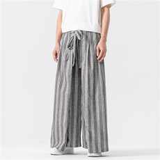 风条纹阔腿裤直筒休闲裤裙裤男改良汉服潮新中式D536/P75，男装民族服装，星座206（原A221）