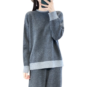 时尚拼色圆领毛衣套装 显瘦百搭针织衫女秋冬季新款图片