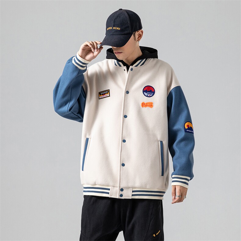2022热销拼接呢料大码夹克无影墙休闲boy贴布标棒球服J6720-P85,男装夹克,电商A082