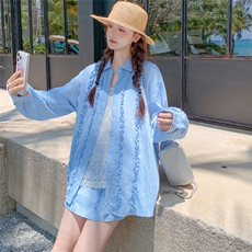 韩系设计感气质花边防晒衬衫短裙女装夏季新款时尚百搭一整套穿搭，女装防晒衣，2C058