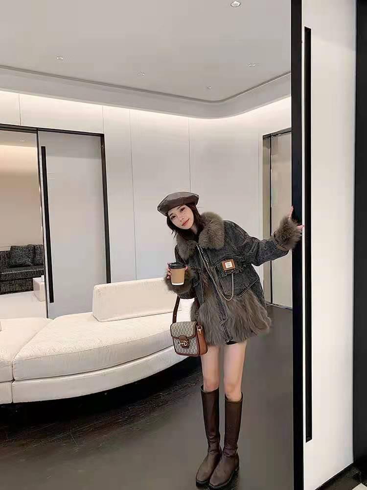 洋气范带拉链真狐狸毛领拼狐狸坎毛内胆羽绒皮草派克服,女装皮草,L·H·X